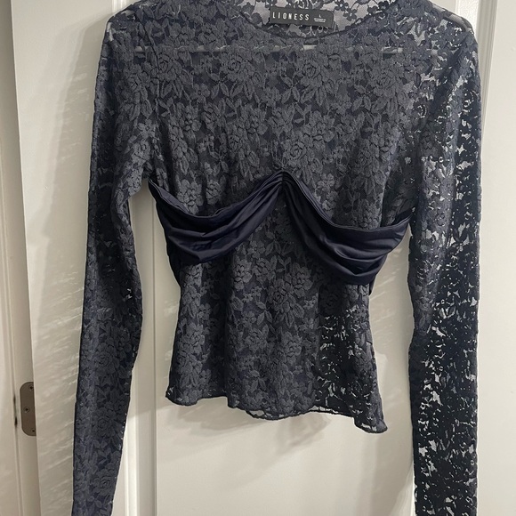 Lioness Tops - Lioness Midnight long sleeve sheer lace top in black